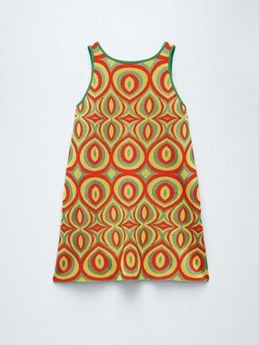 ZARA Jacquard Knit Geometric Retro Mini Dress Size Medium